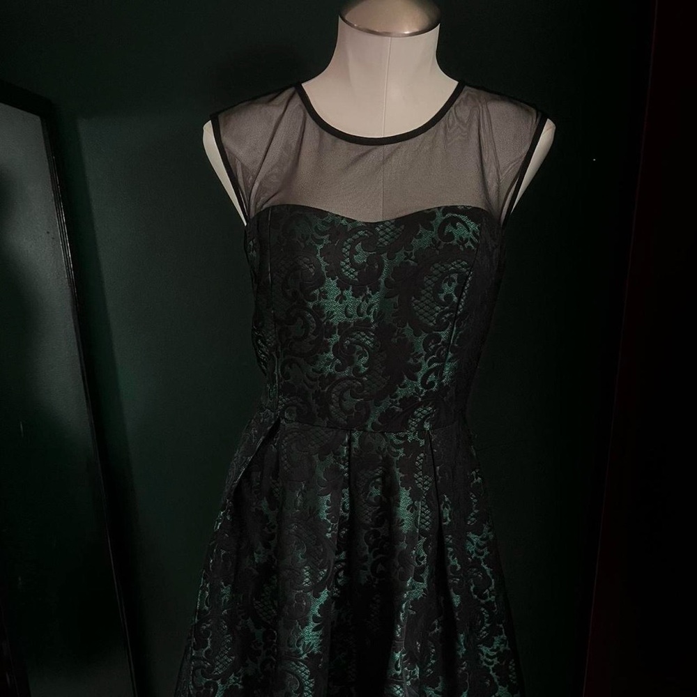 SD Collection Black and Green Lace Goth Midi Dress